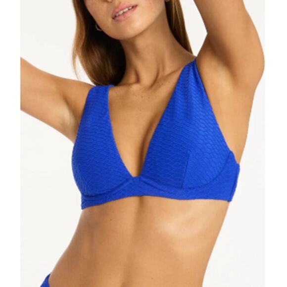 NWT Sea Level Australia Cobalt Honeycomb Longline Underwire Bra Size 10 - Picture 1 of 9